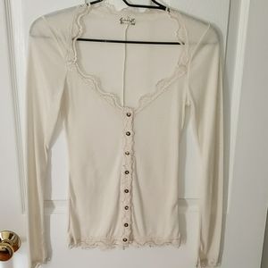 Free People lace trim long sleeve button up